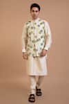 Buy_Priyanka Haralalka_Beige Cotton Silk Embroidery Quirky Foliage Bundi Kurta Set_at_Aza_Fashions