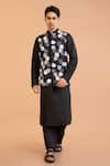 Buy_Priyanka Haralalka_Black Cotton Silk Embroidered Thread Bundi Pyjama Set_at_Aza_Fashions