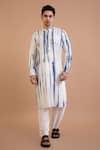 Buy_Priyanka Haralalka_Blue Cotton Silk Embroidered Mirror Tie And Dye Work Kurta & Pant Set _at_Aza_Fashions