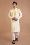 Buy_Priyanka Haralalka_Yellow Cotton Silk Embroidered Mirror Work Kurta And Pyjama Set _at_Aza_Fashions