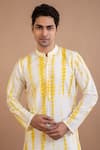 Buy_Priyanka Haralalka_Yellow Cotton Silk Embroidered Mirror Work Kurta And Pyjama Set _Online_at_Aza_Fashions