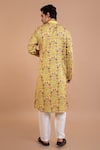 Shop_Priyanka Haralalka_Yellow Linen Satin Printed Peacock Kurta With Pyjama _at_Aza_Fashions