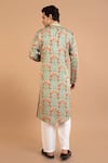 Shop_Priyanka Haralalka_Green Linen Satin Printed Peacock Mor Kurta With Pyjama _at_Aza_Fashions