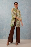 Buy_FUGA_Green Soft Cotton Print Floral Stand Botanical Blazer With Bell Bottom Pant _at_Aza_Fashions