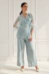 Buy_FUGA_Blue Organza Embroidery Floral V Neck Sheer Kaftan Top Pant Set _at_Aza_Fashions