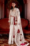 Buy_Chambray & Co._Silver Handwoven Pure Banarasi Silk Tissue Zaira Floral Saree Set _at_Aza_Fashions