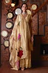 Chambray & Co._Gold Handwoven Pure Banarasi Silk Maliha Overlap Kurta Set With Floral Dupatta _Online_at_Aza_Fashions