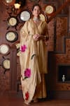 Buy_Chambray & Co._Gold Handwoven Pure Banarasi Silk Maliha Overlap Kurta Set With Floral Dupatta _Online_at_Aza_Fashions