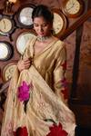 Chambray & Co._Gold Handwoven Pure Banarasi Silk Maliha Overlap Kurta Set With Floral Dupatta _at_Aza_Fashions