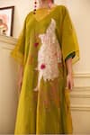 Chambray & Co._Green Silk Organza Embroidered Applique Round Pasithea Kaftan _at_Aza_Fashions