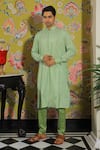 Buy_YAJY by Aditya Jain_Green Silk Plain Mandarin Collar Kurta Set _at_Aza_Fashions