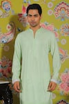 Buy_YAJY by Aditya Jain_Green Silk Embroidery Thread Sleeve Kurta Set _Online_at_Aza_Fashions