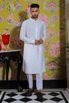 Buy_YAJY by Aditya Jain_Pink Silk Embroidery Stitchline Thread Pintuck Kurta Set _at_Aza_Fashions