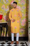 Buy_YAJY by Aditya Jain_Yellow Silk Printed Floral Flower Kurta Set _at_Aza_Fashions