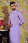 YAJY by Aditya Jain_Blue Silk Printed Stripe Kurta Set _Online_at_Aza_Fashions