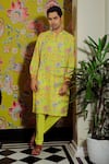 Buy_YAJY by Aditya Jain_Yellow Silk Printed Bloom Kurta Set _at_Aza_Fashions