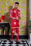 Shop_YAJY by Aditya Jain_Red Silk Printed Flower Kurta Set _at_Aza_Fashions