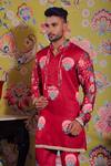 YAJY by Aditya Jain_Red Silk Printed Flower Kurta Set _Online_at_Aza_Fashions