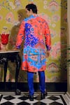 Shop_YAJY by Aditya Jain_Blue Silk Printed Floral Bundi And Kurta Set _at_Aza_Fashions