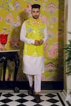 Buy_YAJY by Aditya Jain_Yellow Silk Embroidery Thread Bundi And Kurta Set _at_Aza_Fashions