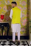 Shop_YAJY by Aditya Jain_Yellow Silk Embroidery Thread Bundi And Kurta Set _at_Aza_Fashions