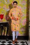 YAJY by Aditya Jain_Yellow Silk Printed Garden Bundi And Kurta Set _Online_at_Aza_Fashions