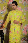 Buy_YAJY by Aditya Jain_Yellow Silk Printed Bloom Bundi And Kurta Set _Online_at_Aza_Fashions