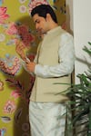 Buy_YAJY by Aditya Jain_Green Banarasi Silk Woven Floral Quilted Bundi And Kurta Set _Online_at_Aza_Fashions