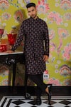 YAJY by Aditya Jain_Black Silk Woven Floral Quilted Bundi And Printed Kurta Set _at_Aza_Fashions