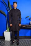 Buy_YAJY by Aditya Jain_Black Silk Embroidery Thread Cutdana Bundi And Kurta Set _at_Aza_Fashions