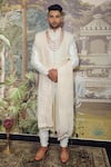 Buy_YAJY by Aditya Jain_Pink Silk Embroidery Thread Sherwani Set _at_Aza_Fashions