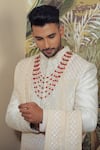 Shop_YAJY by Aditya Jain_Pink Silk Embroidery Thread Sherwani Set _Online_at_Aza_Fashions