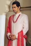 YAJY by Aditya Jain_Pink Silk Embroidery Thread Leaf Sherwani Set _at_Aza_Fashions