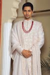 YAJY by Aditya Jain_Off White Silk Embroidery Thread Botanical Sherwani Set _at_Aza_Fashions