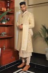 Buy_YAJY by Aditya Jain_Ivory Silk Embroidery Thread Sequin Sherwani Set _Online_at_Aza_Fashions