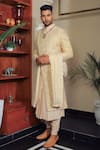 Shop_YAJY by Aditya Jain_Ivory Silk Embroidery Thread Sequin Sherwani Set _Online_at_Aza_Fashions