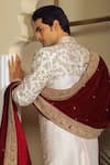 Shop_YAJY by Aditya Jain_Off White Silk Embroidery Thread Flower Sherwani Set _at_Aza_Fashions