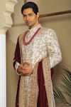 Buy_YAJY by Aditya Jain_Off White Silk Embroidery Thread Flower Sherwani Set _Online_at_Aza_Fashions