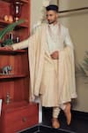 YAJY by Aditya Jain_Pink Silk Embroidery Thread Paisley Sherwani Set _at_Aza_Fashions