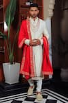 Buy_YAJY by Aditya Jain_Ivory Silk Embroidery Thread Paisley And Floral Sherwani Set _at_Aza_Fashions