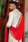 YAJY by Aditya Jain_Ivory Silk Embroidery Thread Paisley And Floral Sherwani Set _at_Aza_Fashions