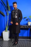 Buy_YAJY by Aditya Jain_Black Silk Embroidered Placket Kurta And Trouser Set _at_Aza_Fashions