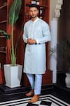 Buy_YAJY by Aditya Jain_Blue Silk Embroidered Thread Kurta And Trouser Set _at_Aza_Fashions