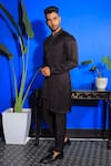 Shop_YAJY by Aditya Jain_Black Silk Embroidered Cutdana And Bead Kurta & Pant Set _at_Aza_Fashions