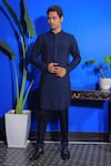 Buy_YAJY by Aditya Jain_Blue Linen Satin Solid Straight Kurta And Pant Set _at_Aza_Fashions