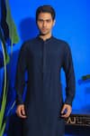 Buy_YAJY by Aditya Jain_Blue Linen Satin Solid Straight Kurta And Pant Set _Online_at_Aza_Fashions