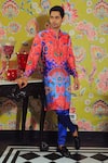 Buy_YAJY by Aditya Jain_Blue Silk Printed Kurta And Trouser Set _at_Aza_Fashions