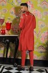 Shop_YAJY by Aditya Jain_Red Silk Printed Straight Kurta And Trouser Set _at_Aza_Fashions