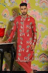 YAJY by Aditya Jain_Red Silk Printed Straight Kurta And Trouser Set _Online_at_Aza_Fashions