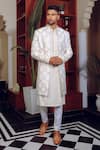 YAJY by Aditya Jain_Off White Banarasi Embroidery Bloom Garden Jacket Kurta Set _at_Aza_Fashions